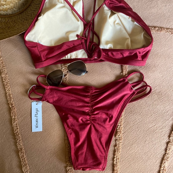 NWT Verono Playa Red Bikini w/ Ruched Bottoms - Picture 2 of 2
